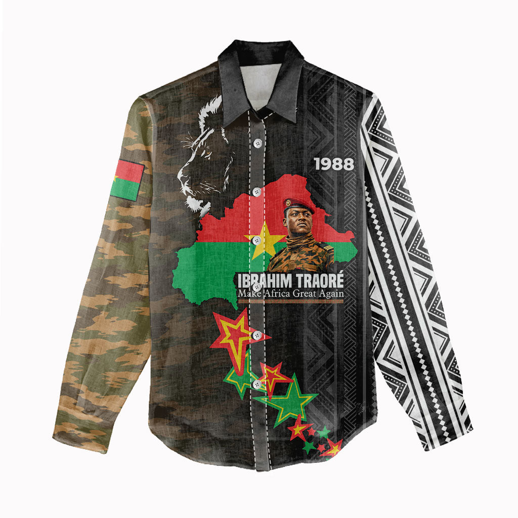 Ibrahim Traore Burkina Faso Make Africa Great Again Women Casual Shirt West African Patriotic Military Tribal Patterns