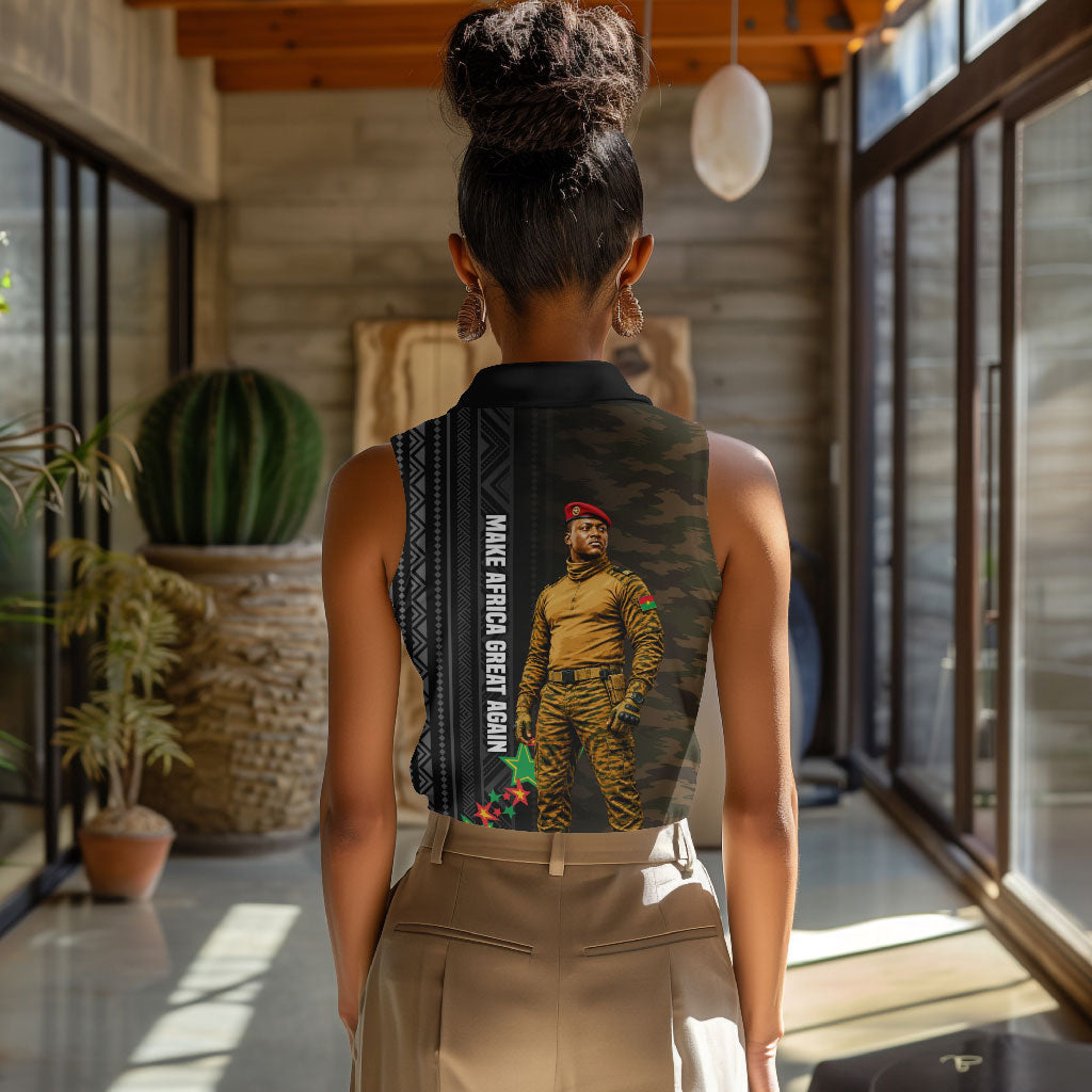 Ibrahim Traore Burkina Faso Make Africa Great Again Women Sleeveless Polo Shirt West African Patriotic Military Tribal Patterns