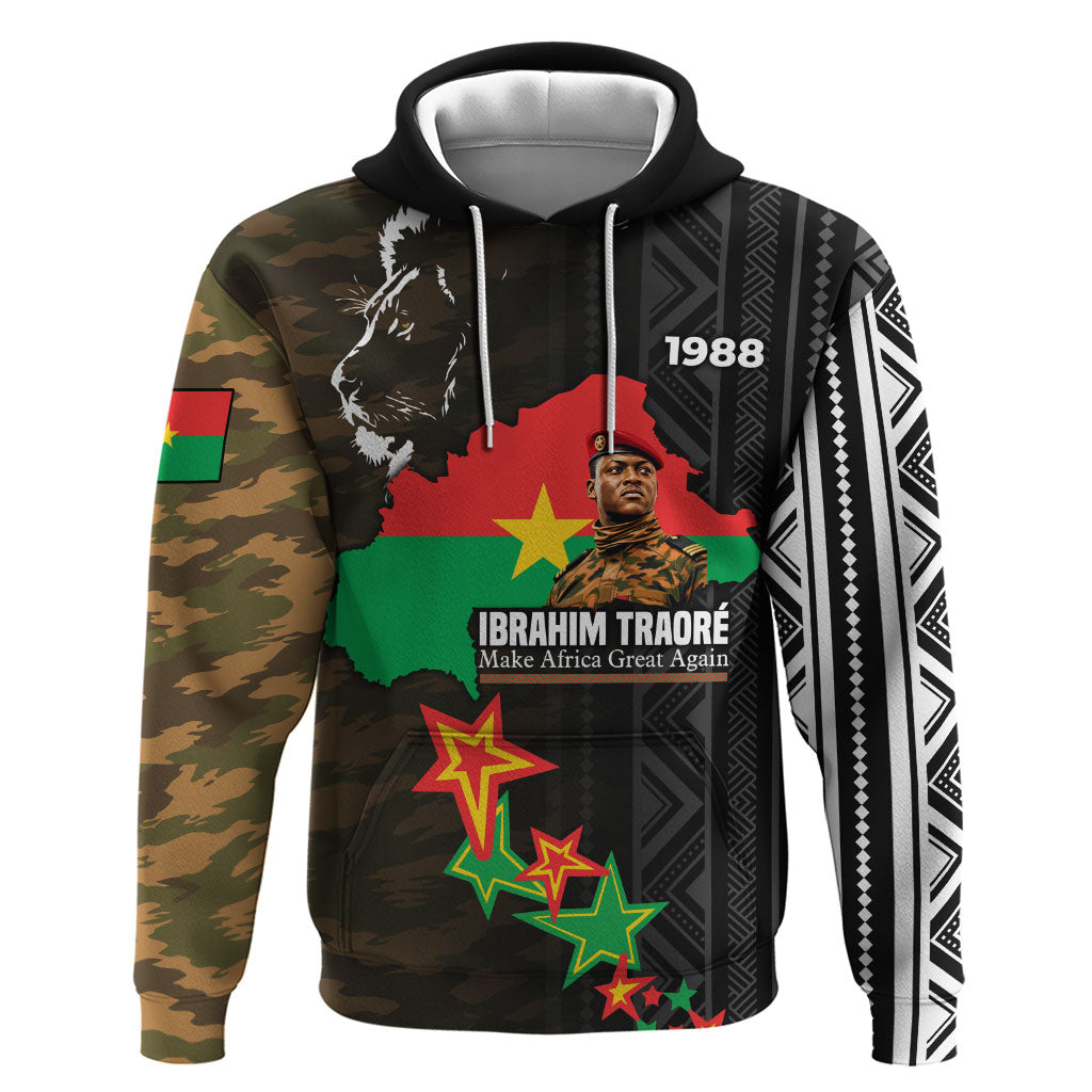 Ibrahim Traore Burkina Faso Make Africa Great Again Zip Hoodie West African Patriotic Military Tribal Patterns