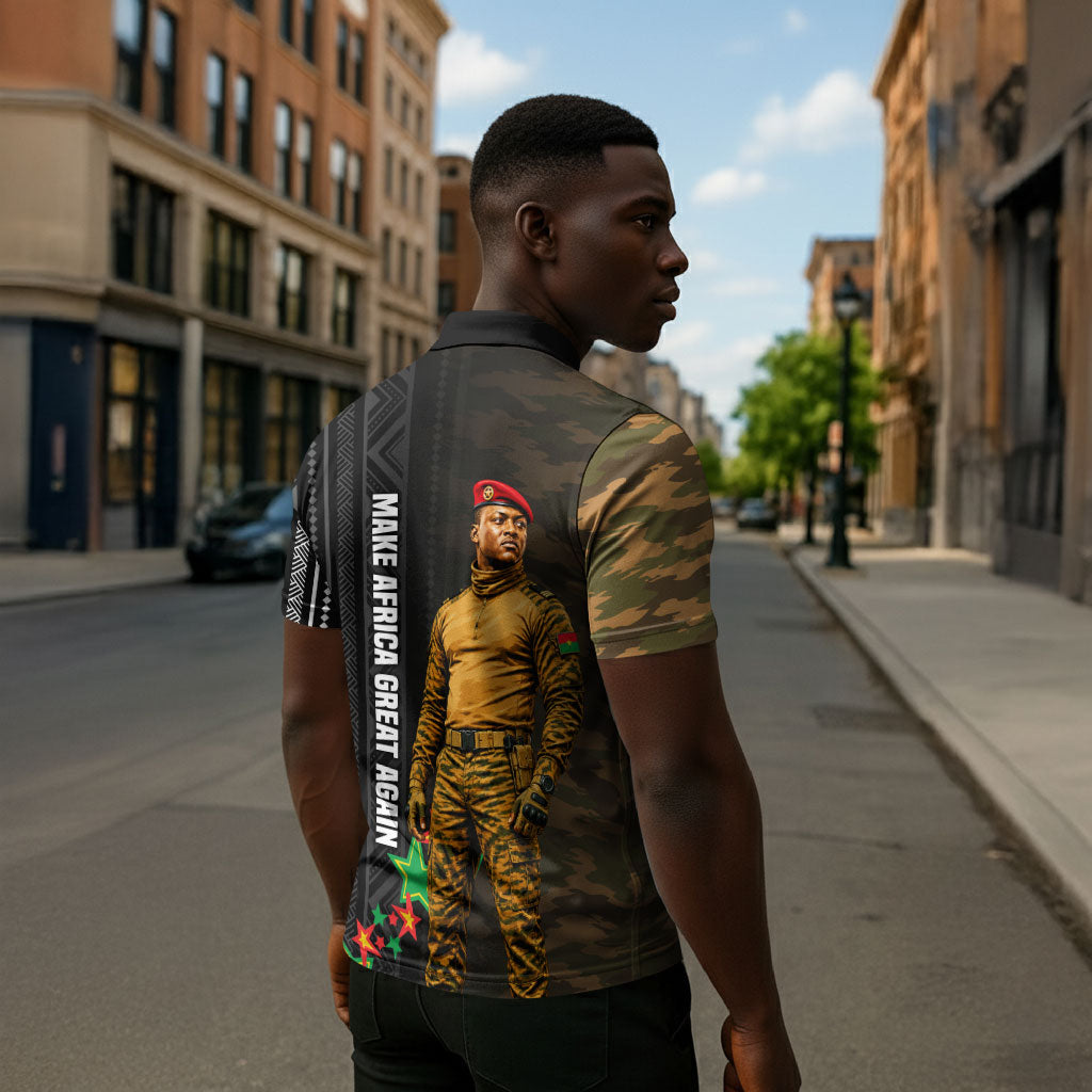 Ibrahim Traore Burkina Faso Make Africa Great Again Zipper Polo Shirt West African Patriotic Military Tribal Patterns