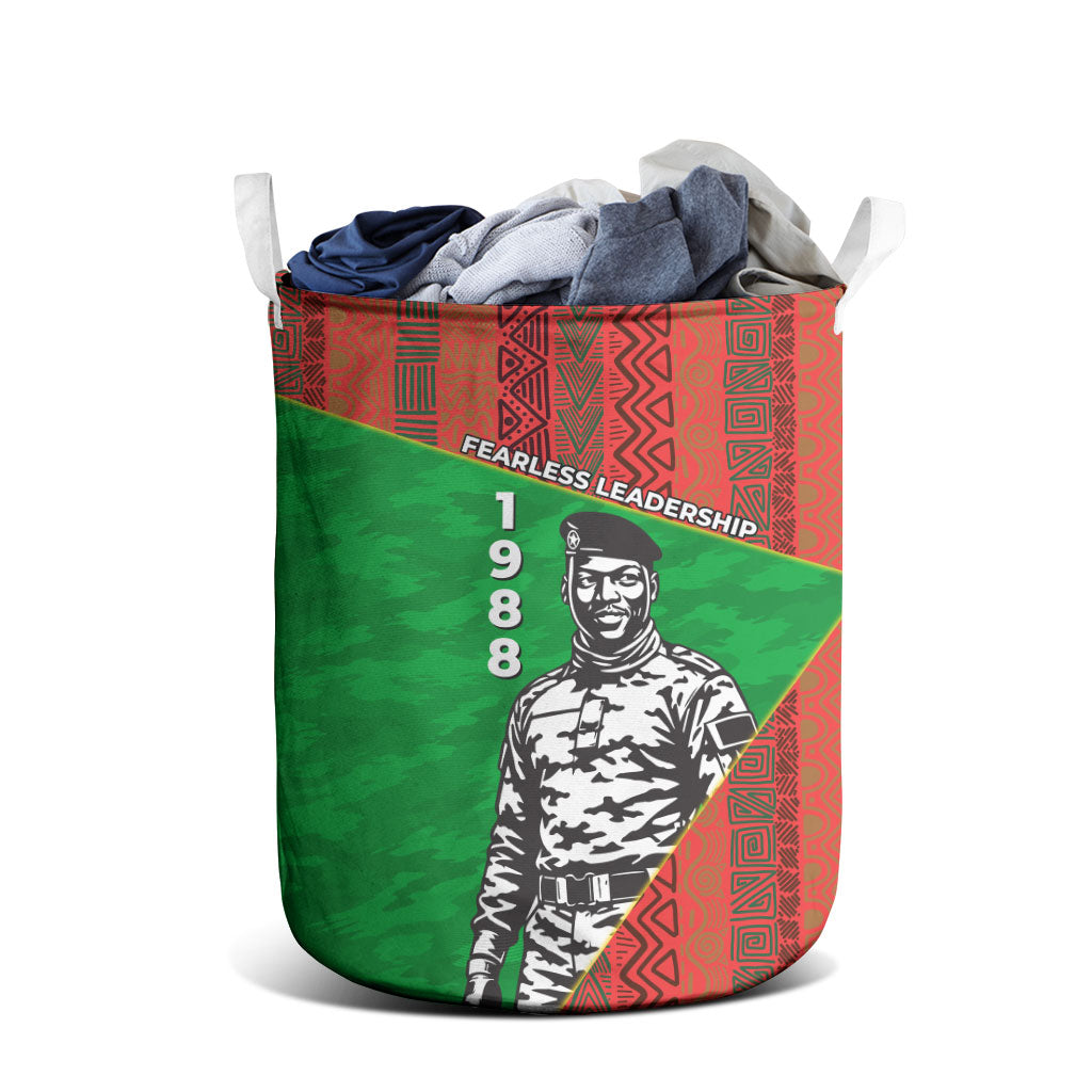 Ibrahim Traore Burkina Faso Fearless Leadership Laundry Basket West African Tribal Pattern And Patriotic Camo Art