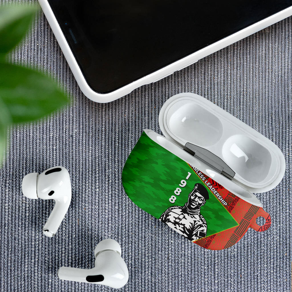 Ibrahim Traore Burkina Faso Fearless Leadership AirPods Case West African Tribal Pattern And Patriotic Camo Art