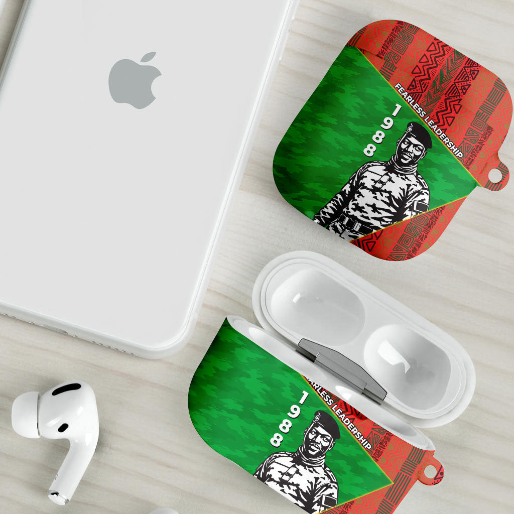 Ibrahim Traore Burkina Faso Fearless Leadership AirPods Case West African Tribal Pattern And Patriotic Camo Art