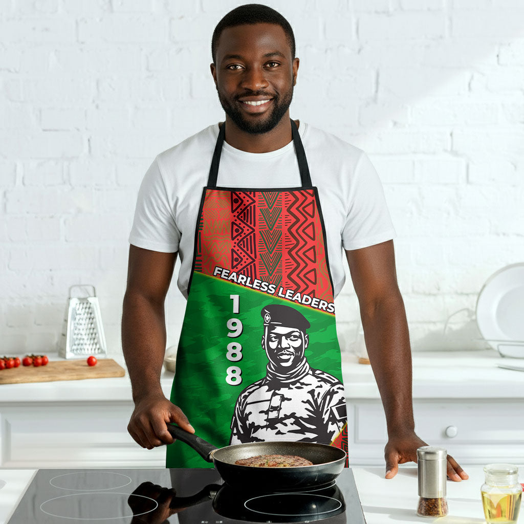 Ibrahim Traore Burkina Faso Fearless Leadership Apron West African Tribal Pattern And Patriotic Camo Art