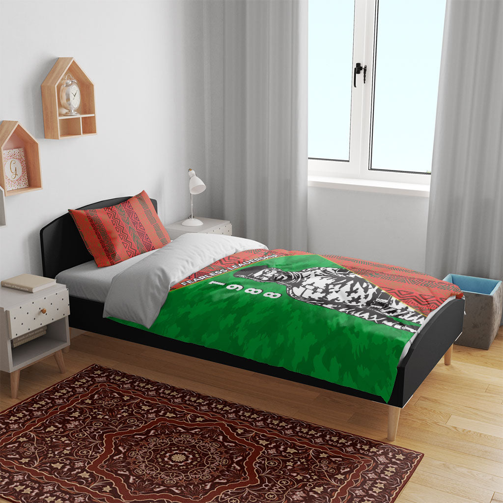 Ibrahim Traore Burkina Faso Fearless Leadership Bedding Set West African Tribal Pattern And Patriotic Camo Art