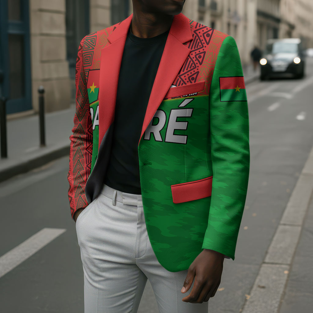 Ibrahim Traore Burkina Faso Fearless Leadership Blazer West African Tribal Pattern And Patriotic Camo Art
