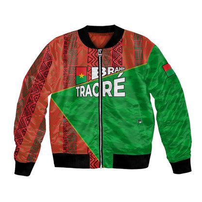 Ibrahim Traore Burkina Faso Fearless Leadership Bomber Jacket West African Tribal Pattern And Patriotic Camo Art
