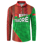 Ibrahim Traore Burkina Faso Fearless Leadership Button Sweatshirt West African Tribal Pattern And Patriotic Camo Art
