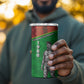 Ibrahim Traore Burkina Faso Fearless Leadership 4 in 1 Can Cooler Tumbler West African Tribal Pattern And Patriotic Camo Art