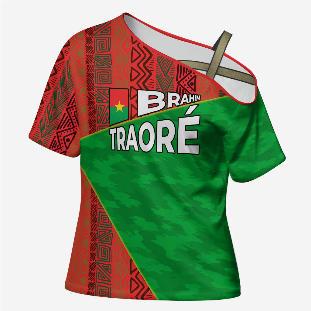 Ibrahim Traore Burkina Faso Fearless Leadership Cross Shoulder Shirt West African Tribal Pattern And Patriotic Camo Art