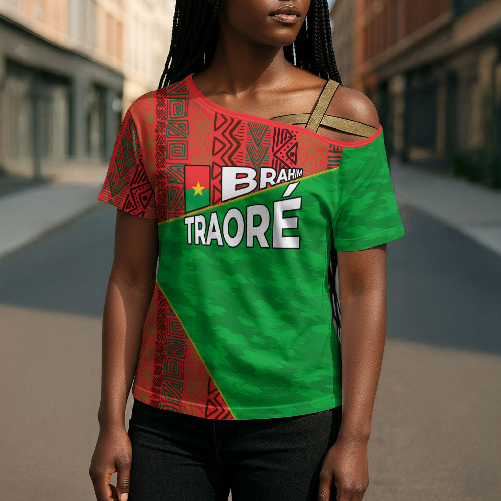 Ibrahim Traore Burkina Faso Fearless Leadership Cross Shoulder Shirt West African Tribal Pattern And Patriotic Camo Art