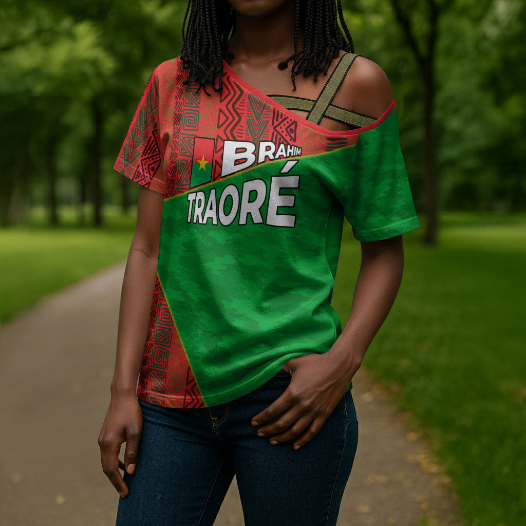 Ibrahim Traore Burkina Faso Fearless Leadership Cross Shoulder Shirt West African Tribal Pattern And Patriotic Camo Art