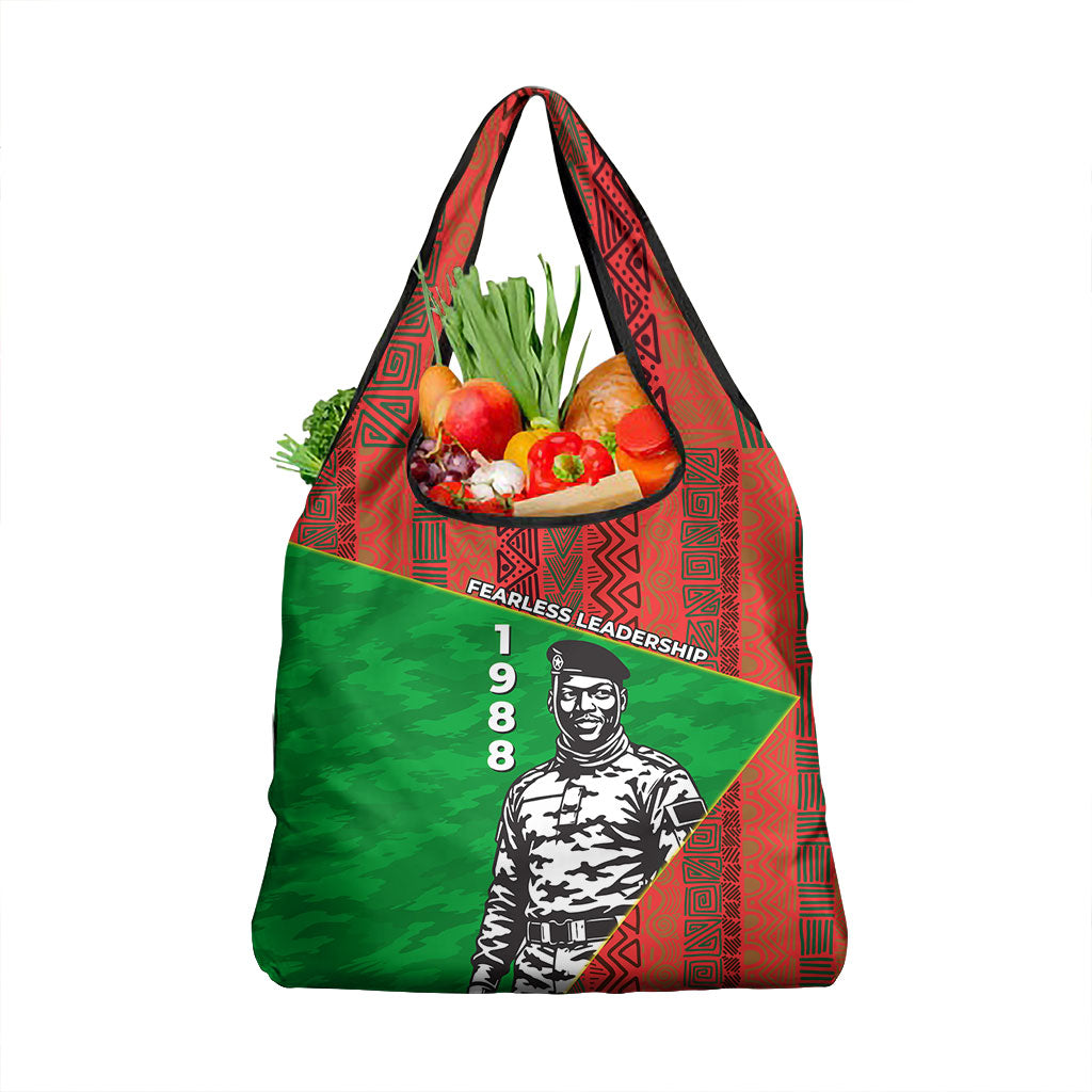 Ibrahim Traore Burkina Faso Fearless Leadership Grocery Bag West African Tribal Pattern And Patriotic Camo Art