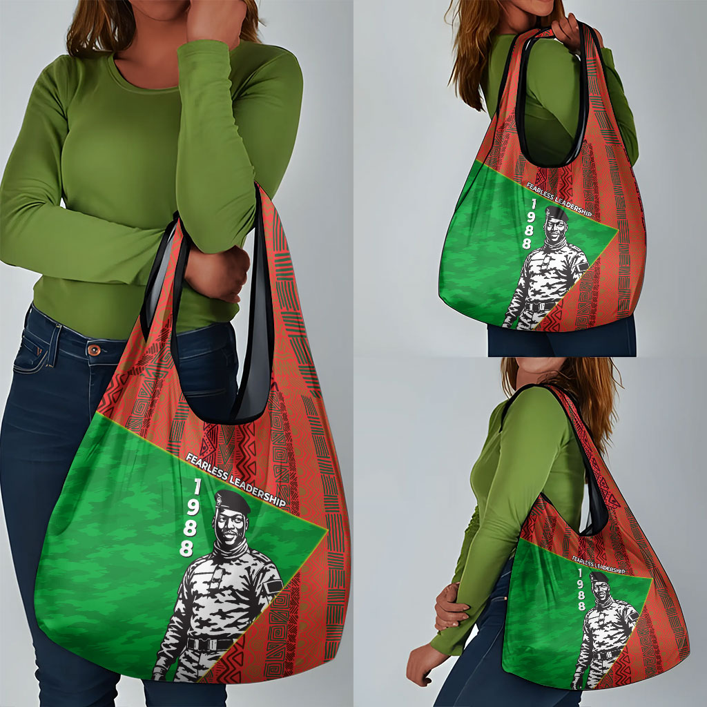 Ibrahim Traore Burkina Faso Fearless Leadership Grocery Bag West African Tribal Pattern And Patriotic Camo Art