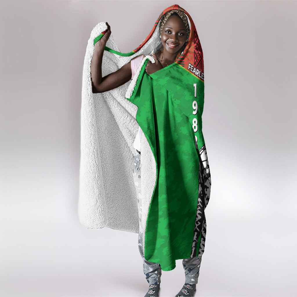 Ibrahim Traore Burkina Faso Fearless Leadership Hooded Blanket West African Tribal Pattern And Patriotic Camo Art