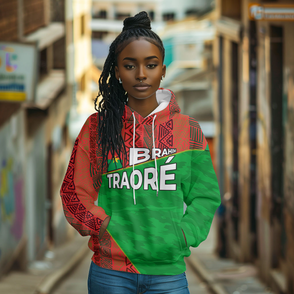 Ibrahim Traore Burkina Faso Fearless Leadership Hoodie West African Tribal Pattern And Patriotic Camo Art