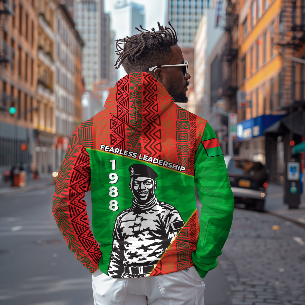 Ibrahim Traore Burkina Faso Fearless Leadership Hoodie West African Tribal Pattern And Patriotic Camo Art