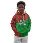 Ibrahim Traore Burkina Faso Fearless Leadership Kid Hoodie West African Tribal Pattern And Patriotic Camo Art