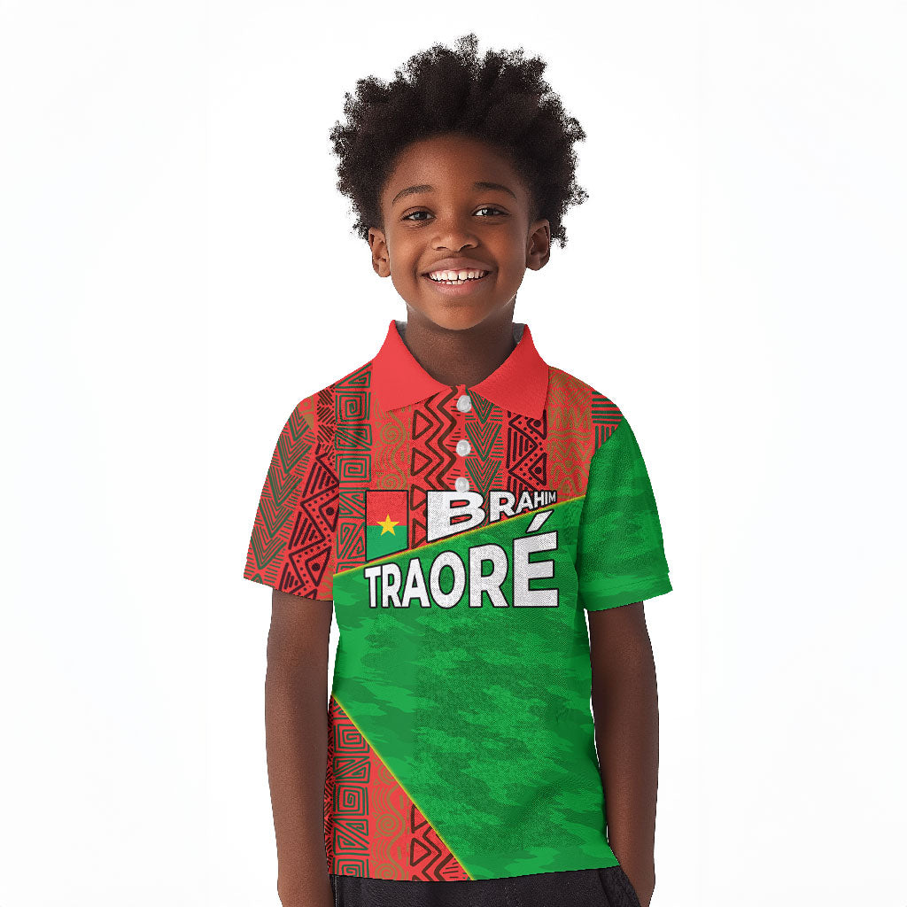 Ibrahim Traore Burkina Faso Fearless Leadership Kid Polo Shirt West African Tribal Pattern And Patriotic Camo Art