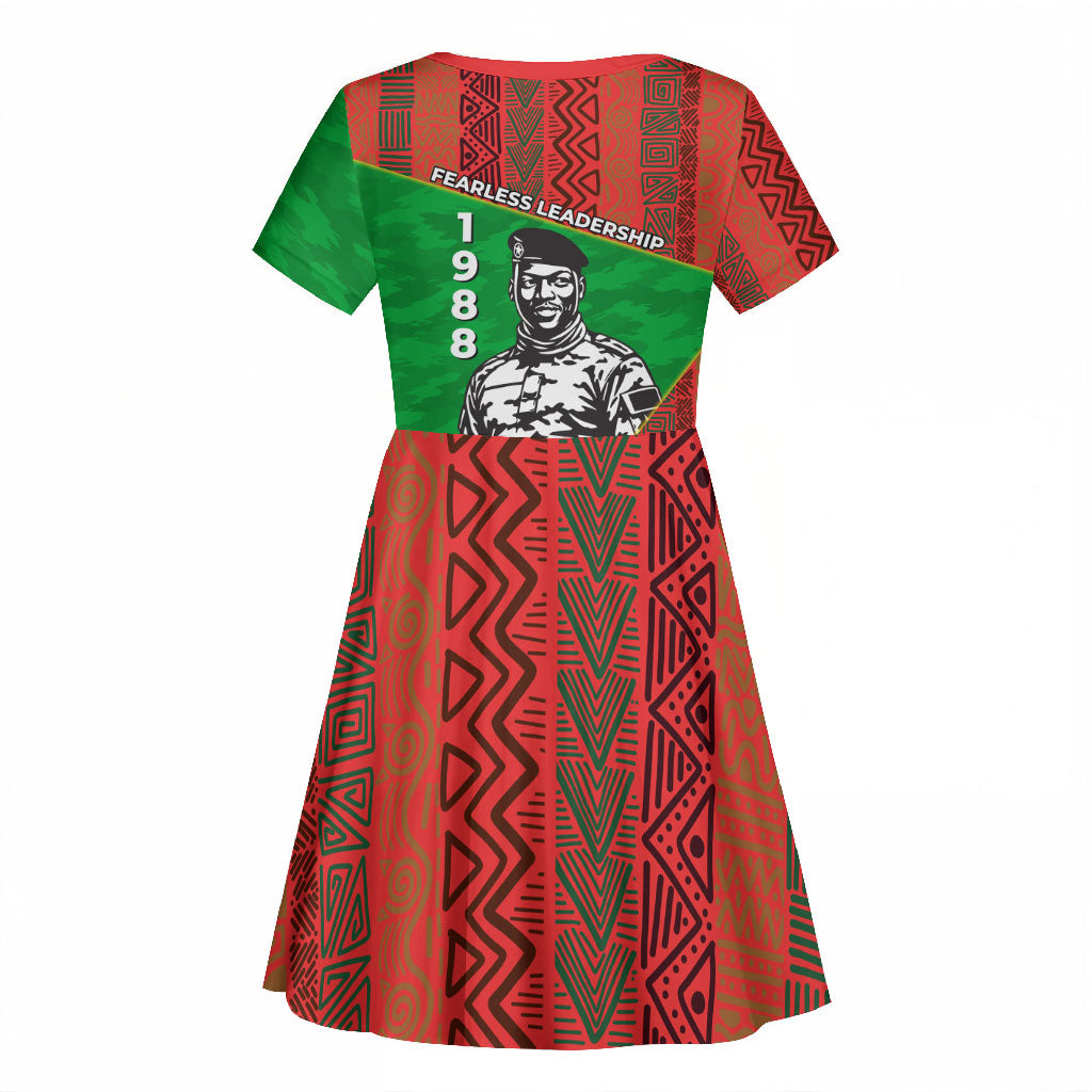 Ibrahim Traore Burkina Faso Fearless Leadership Kid Short Sleeve Dress West African Tribal Pattern And Patriotic Camo Art
