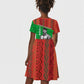 Ibrahim Traore Burkina Faso Fearless Leadership Kid Short Sleeve Dress West African Tribal Pattern And Patriotic Camo Art