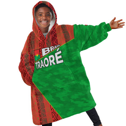 Ibrahim Traore Burkina Faso Fearless Leadership Kid Wearable Blanket Hoodie West African Tribal Pattern And Patriotic Camo Art