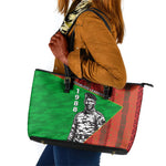 Ibrahim Traore Burkina Faso Fearless Leadership Leather Tote Bag West African Tribal Pattern And Patriotic Camo Art