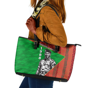 Ibrahim Traore Burkina Faso Fearless Leadership Leather Tote Bag West African Tribal Pattern And Patriotic Camo Art