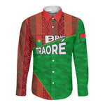 Ibrahim Traore Burkina Faso Fearless Leadership Long Sleeve Button Shirt West African Tribal Pattern And Patriotic Camo Art