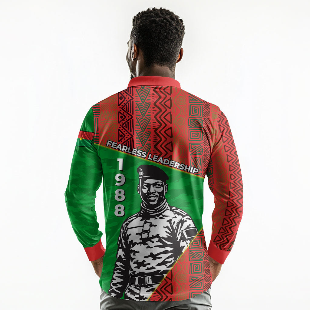 Ibrahim Traore Burkina Faso Fearless Leadership Long Sleeve Polo Shirt West African Tribal Pattern And Patriotic Camo Art