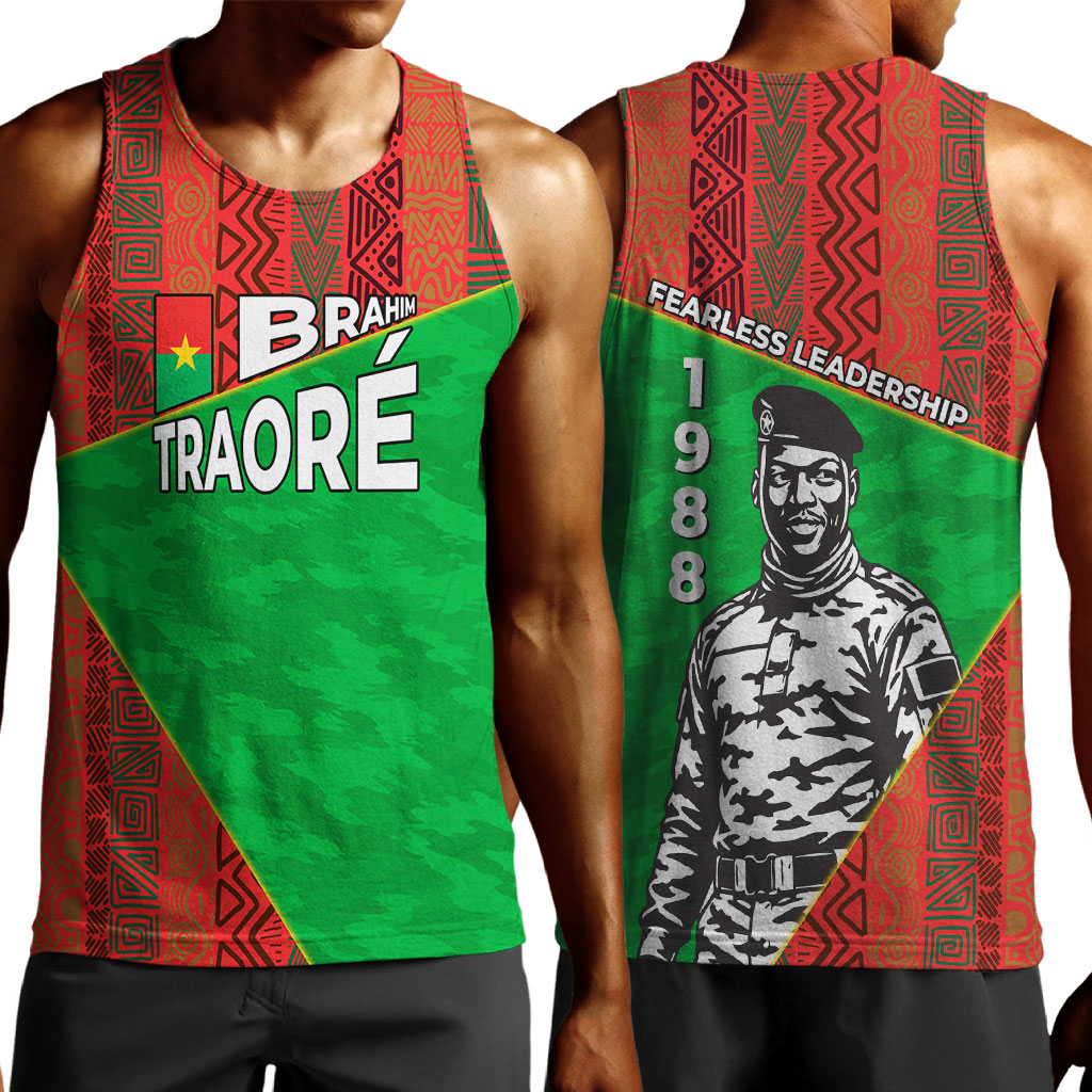 Ibrahim Traore Burkina Faso Fearless Leadership Men Tank Top West African Tribal Pattern And Patriotic Camo Art