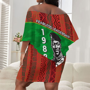 Ibrahim Traore Burkina Faso Fearless Leadership Off Shoulder Short Dress West African Tribal Pattern And Patriotic Camo Art