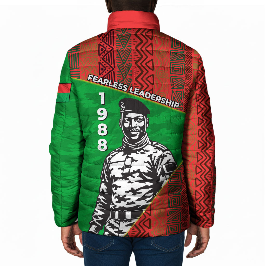 Ibrahim Traore Burkina Faso Fearless Leadership Padded Jacket West African Tribal Pattern And Patriotic Camo Art