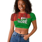 Ibrahim Traore Burkina Faso Fearless Leadership Raglan Cropped T shirt West African Tribal Pattern And Patriotic Camo Art