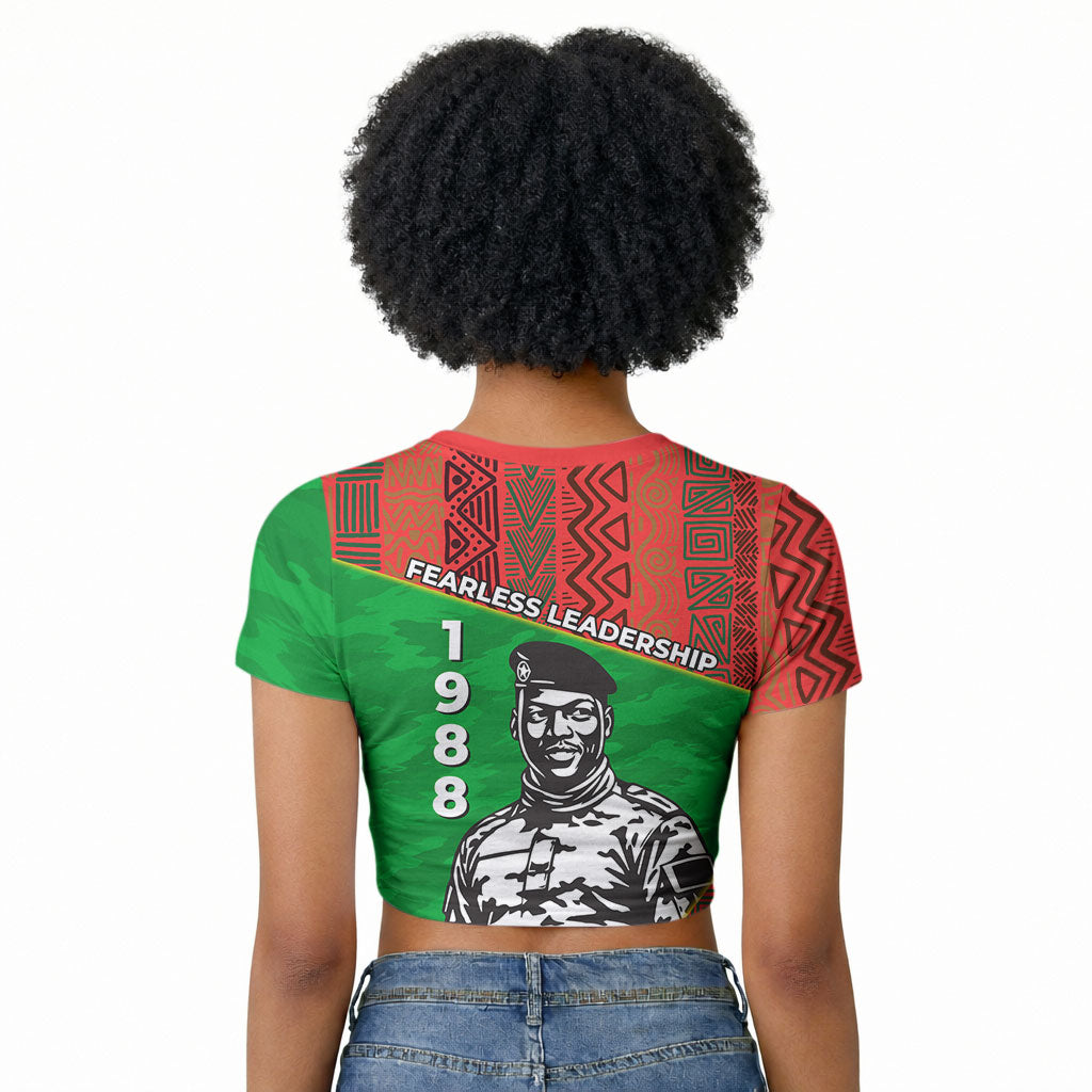 Ibrahim Traore Burkina Faso Fearless Leadership Raglan Cropped T shirt West African Tribal Pattern And Patriotic Camo Art