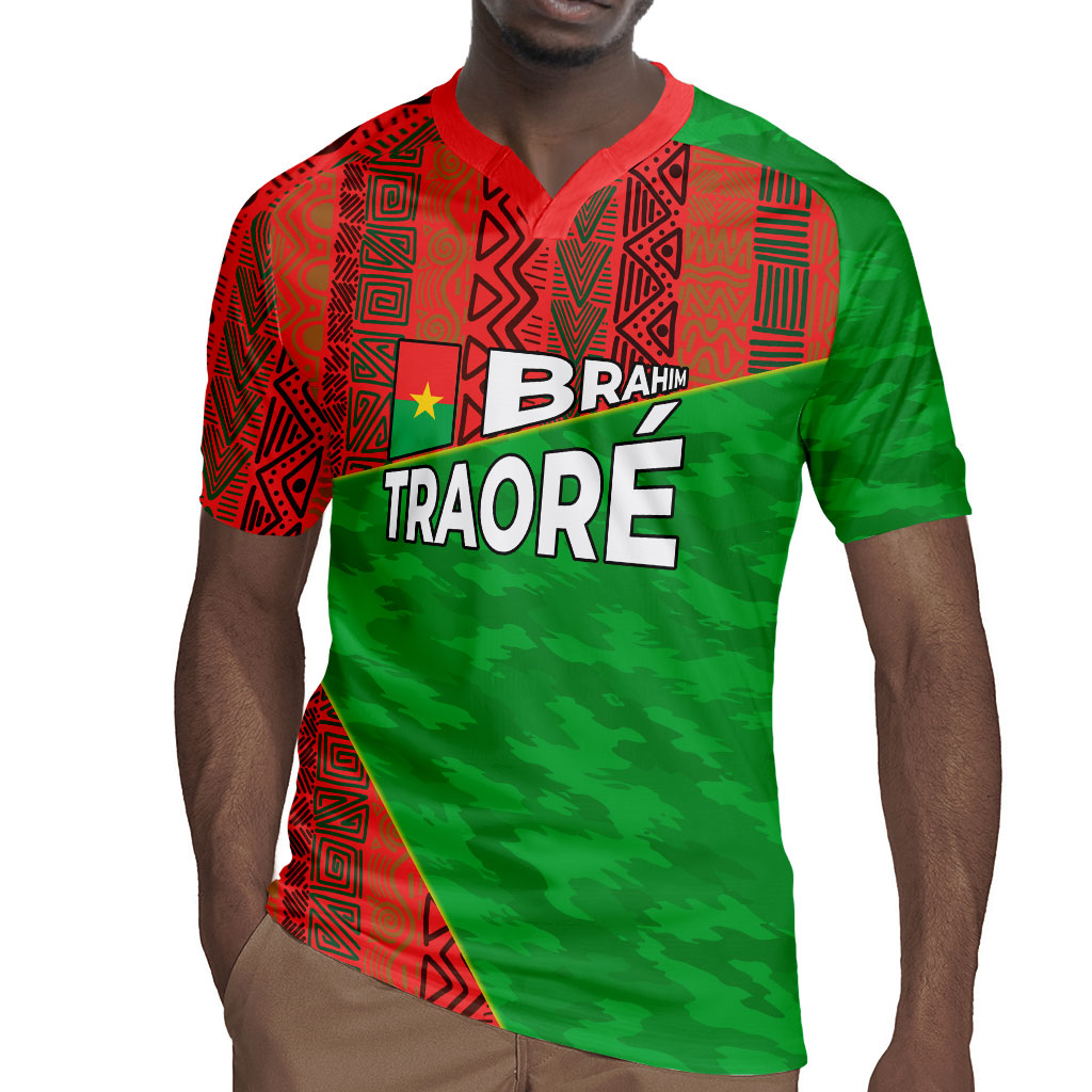 Ibrahim Traore Burkina Faso Fearless Leadership Rugby Jersey West African Tribal Pattern And Patriotic Camo Art