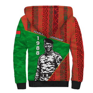 Ibrahim Traore Burkina Faso Fearless Leadership Sherpa Hoodie West African Tribal Pattern And Patriotic Camo Art