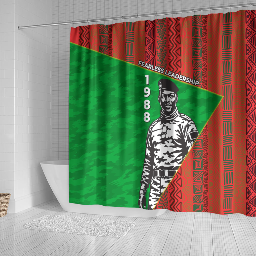 Ibrahim Traore Burkina Faso Fearless Leadership Shower Curtain West African Tribal Pattern And Patriotic Camo Art