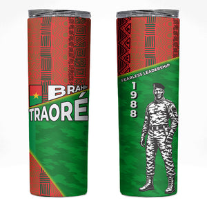Ibrahim Traore Burkina Faso Fearless Leadership Skinny Tumbler West African Tribal Pattern And Patriotic Camo Art