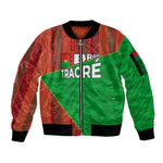 Ibrahim Traore Burkina Faso Fearless Leadership Sleeve Zip Bomber Jacket West African Tribal Pattern And Patriotic Camo Art