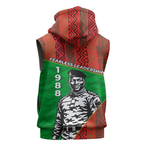 Ibrahim Traore Burkina Faso Fearless Leadership Sleeveless Zip Hoodie West African Tribal Pattern And Patriotic Camo Art