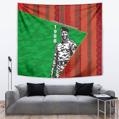 Ibrahim Traore Burkina Faso Fearless Leadership Tapestry West African Tribal Pattern And Patriotic Camo Art