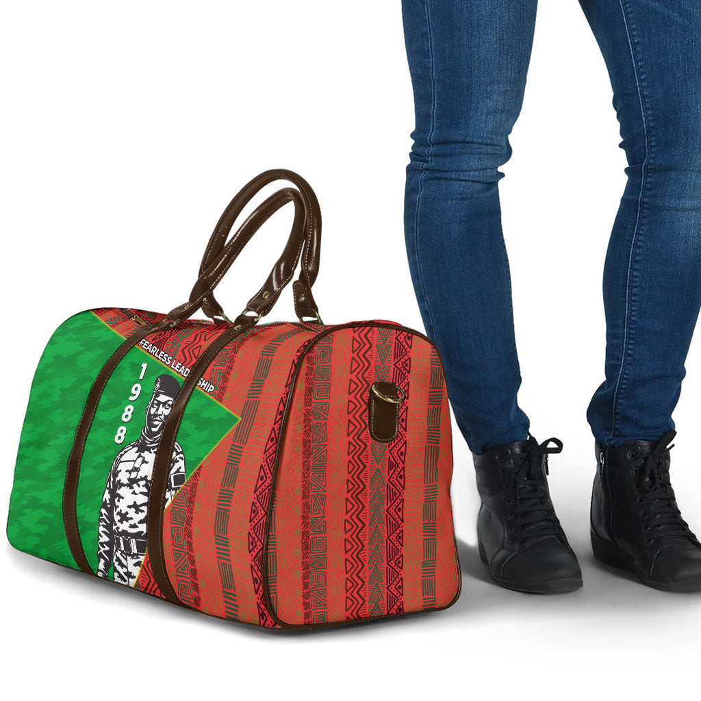 Ibrahim Traore Burkina Faso Fearless Leadership Travel Bag West African Tribal Pattern And Patriotic Camo Art
