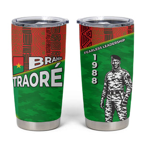 Ibrahim Traore Burkina Faso Fearless Leadership Tumbler Cup West African Tribal Pattern And Patriotic Camo Art