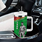 Ibrahim Traore Burkina Faso Fearless Leadership Tumbler With Handle West African Tribal Pattern And Patriotic Camo Art
