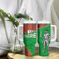 Ibrahim Traore Burkina Faso Fearless Leadership Tumbler With Handle West African Tribal Pattern And Patriotic Camo Art