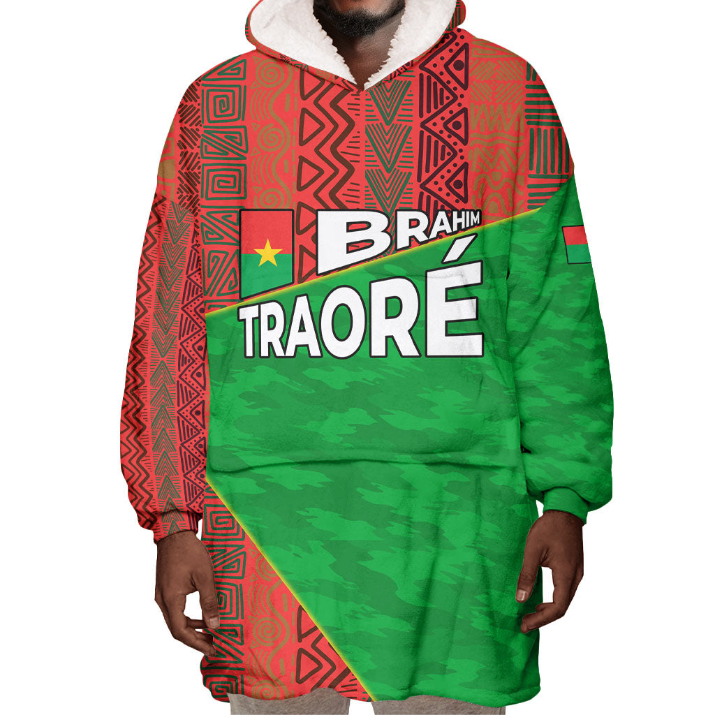Ibrahim Traore Burkina Faso Fearless Leadership Wearable Blanket Hoodie West African Tribal Pattern And Patriotic Camo Art