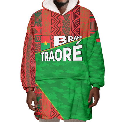 Ibrahim Traore Burkina Faso Fearless Leadership Wearable Blanket Hoodie West African Tribal Pattern And Patriotic Camo Art