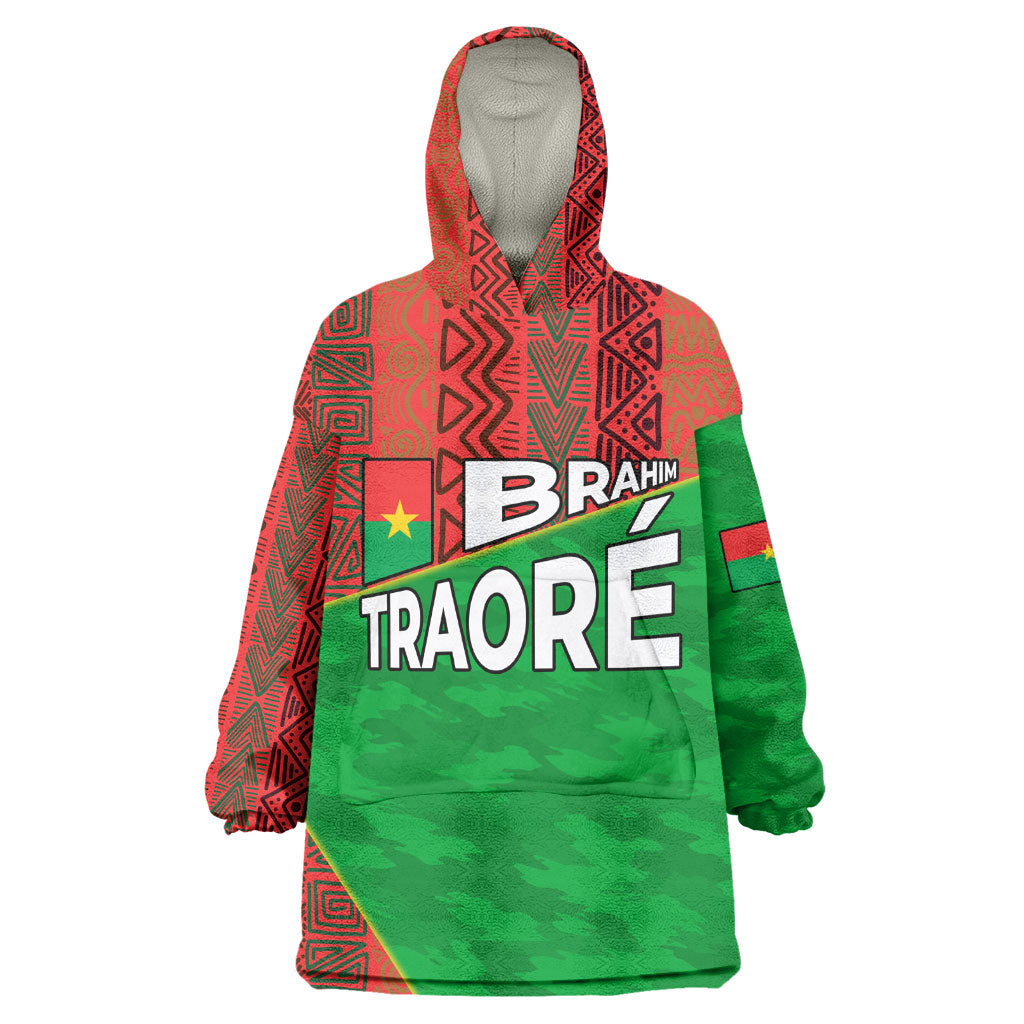 Ibrahim Traore Burkina Faso Fearless Leadership Wearable Blanket Hoodie West African Tribal Pattern And Patriotic Camo Art