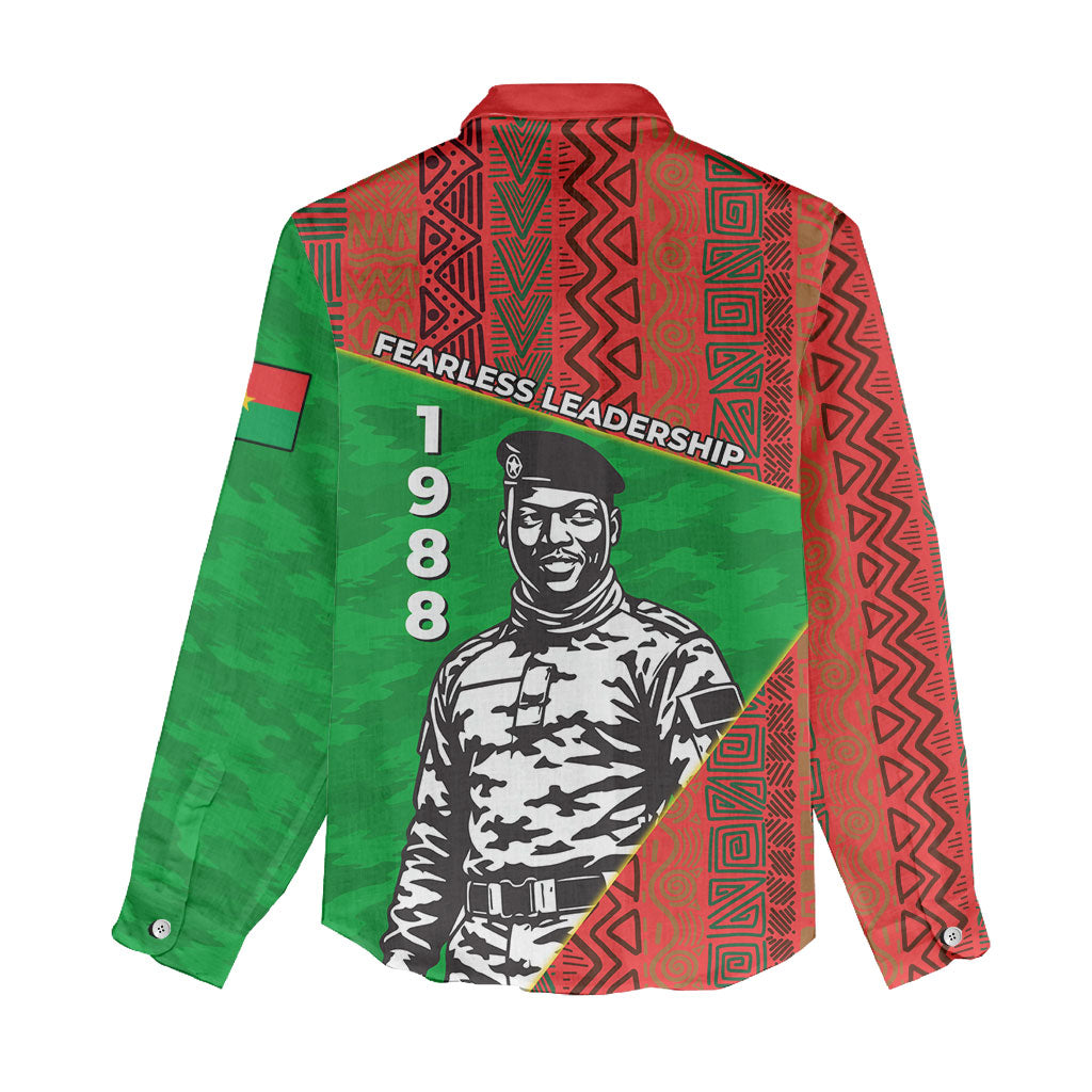 Ibrahim Traore Burkina Faso Fearless Leadership Women Casual Shirt West African Tribal Pattern And Patriotic Camo Art